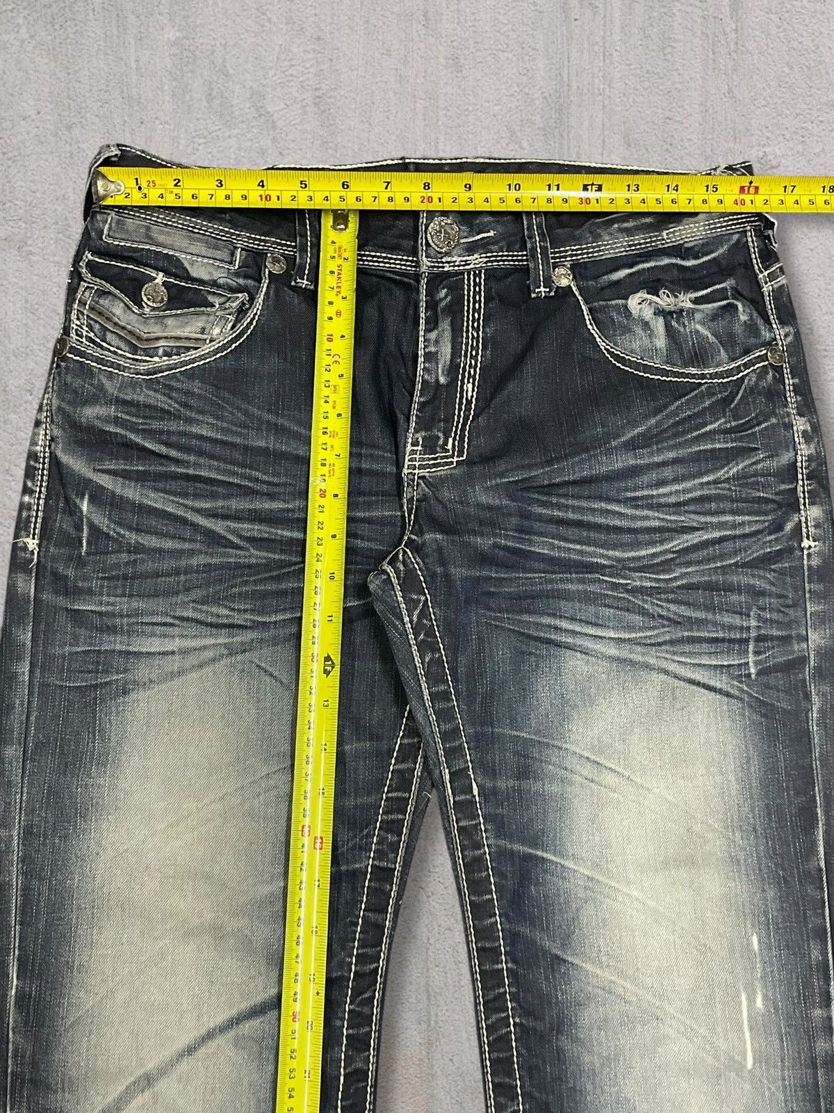 Japanese Brand Japanese Punk Crazy Back Pocket Grey Washed Bootcut Jeans Size US 31 - 12 Thumbnail