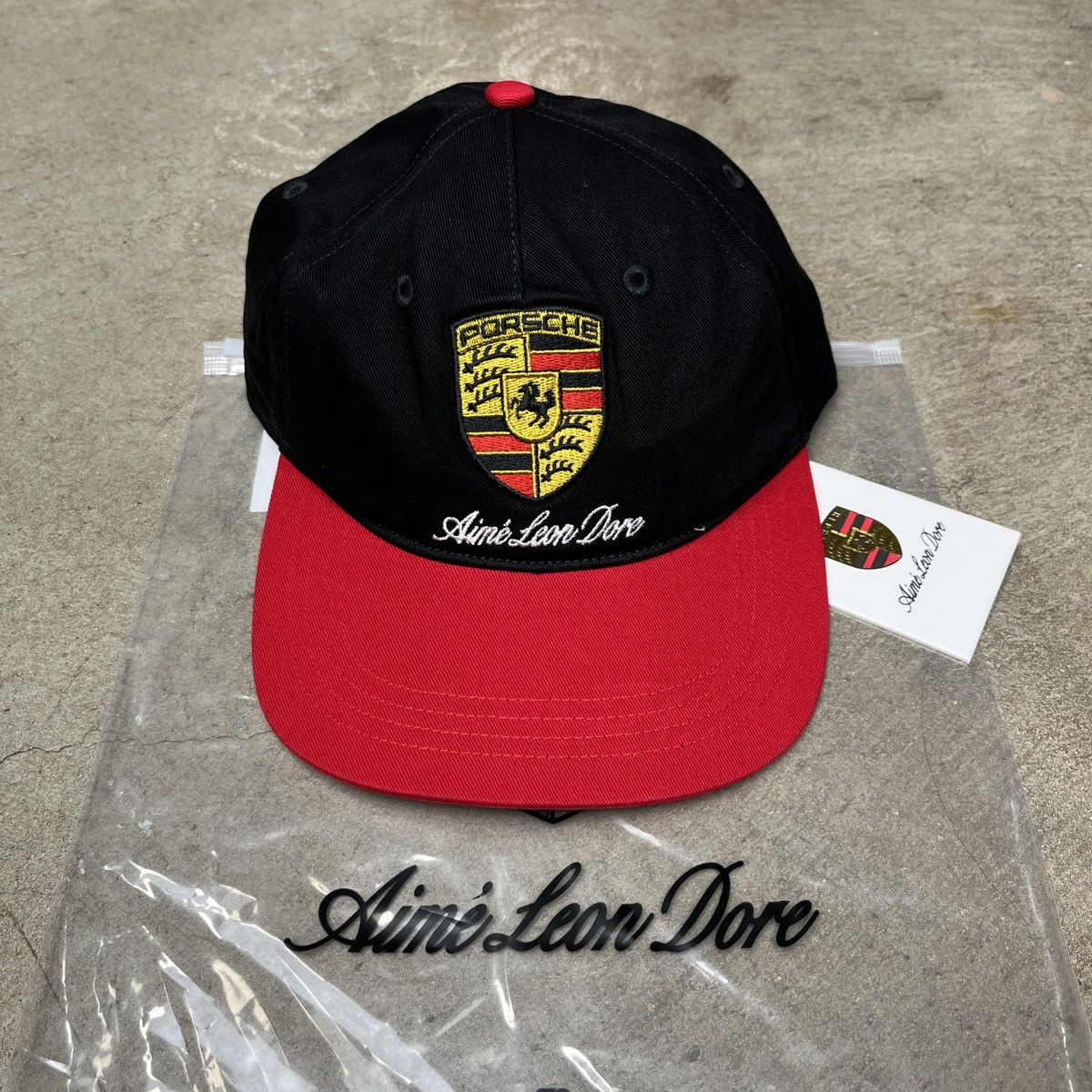 Aime Leon Dore Porsche Script Logo Hat Jet Black Red