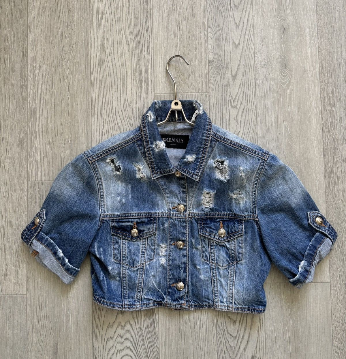Balmain × Vintage Vintage Balmain Denim Jacket Cropped Y2K Size L / US 10 / IT 46 - 1 Thumbnail