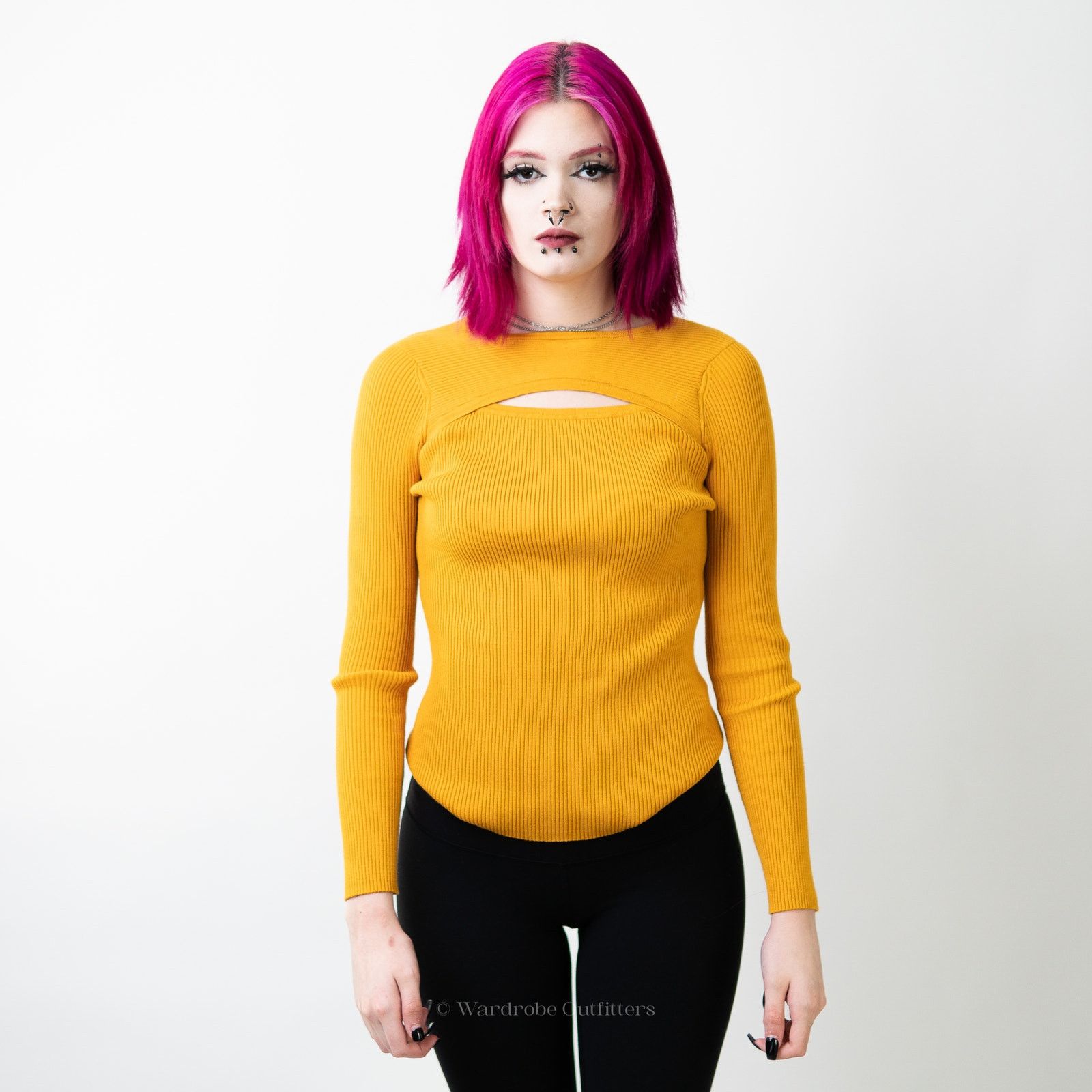 Urban Outfitters Fall Yellow Ribbed Long Sleeve Smocked Crewneck Sweater - L Size L / US 10 / IT 46 - 1 Thumbnail
