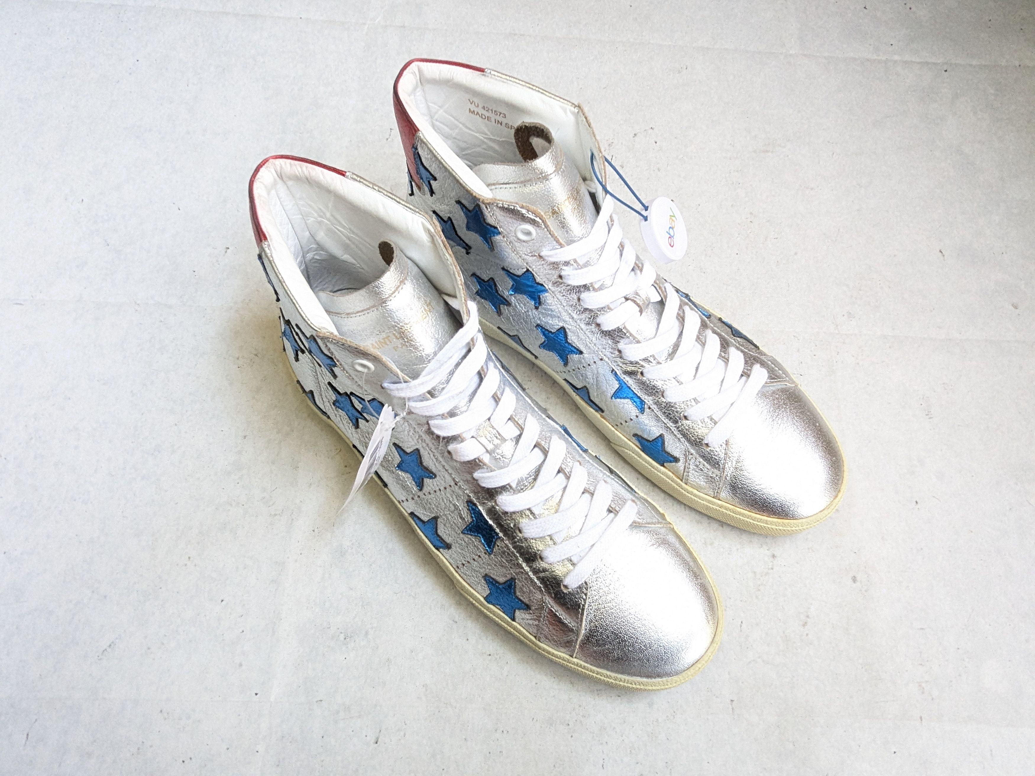 Saint Laurent Paris Saint Laurent High Top Sneakers 11 44 Stars Silver Blue Red Size US 11 / EU 44 - 4 Thumbnail