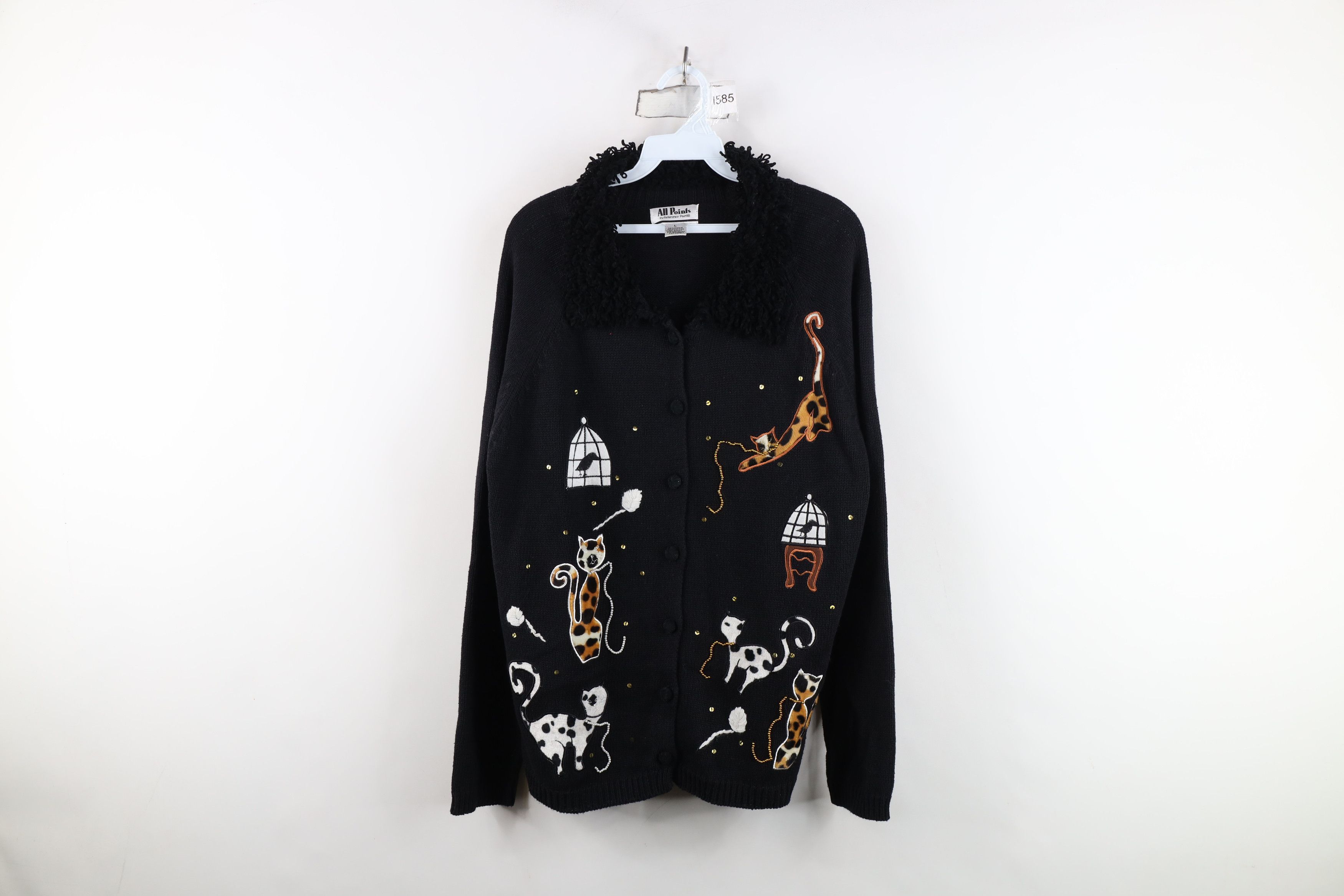 Vintage Vintage 90s Streetwear Cat Kitten Knit Cardigan Sweater Size L / US 10 / IT 46 - 1 Thumbnail