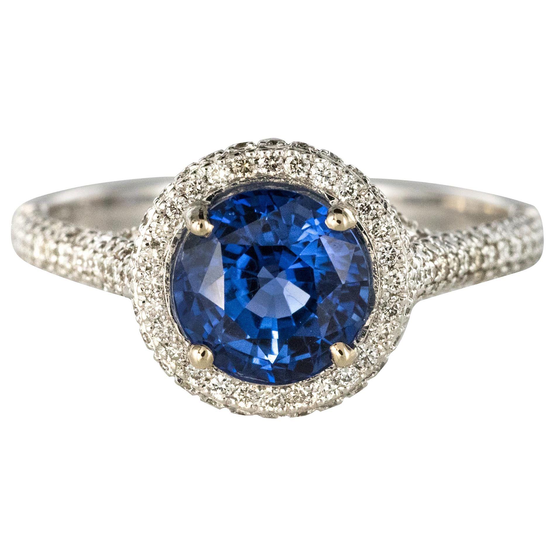 image of Vintage French 2.26 Carat Royal Blue Sri Lanka Certified Sapphire Diamonds Ring, Women's