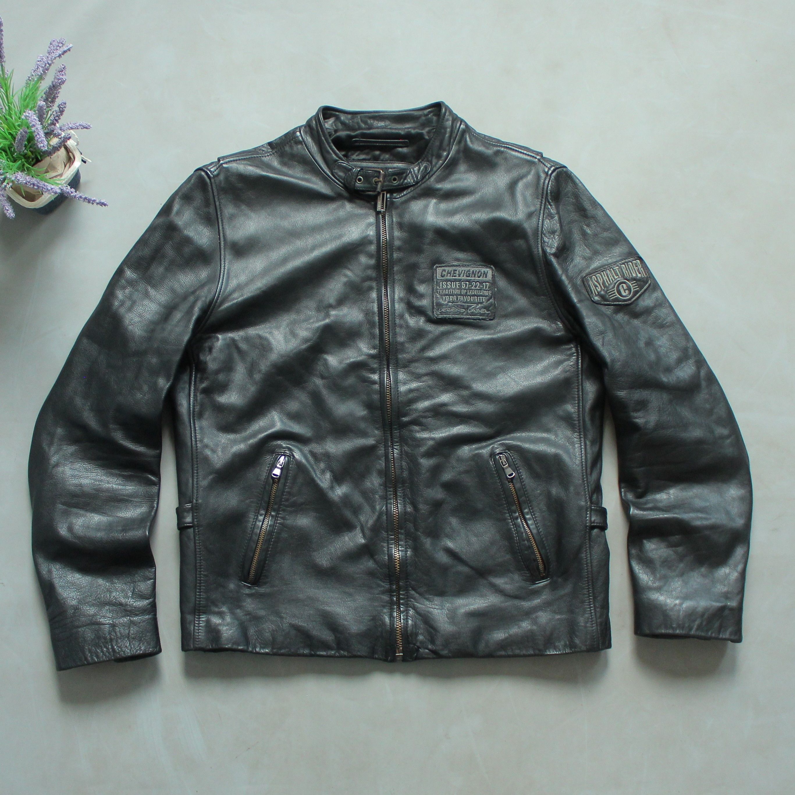 Chevignon Vintage Racer Leather Jacket Black M