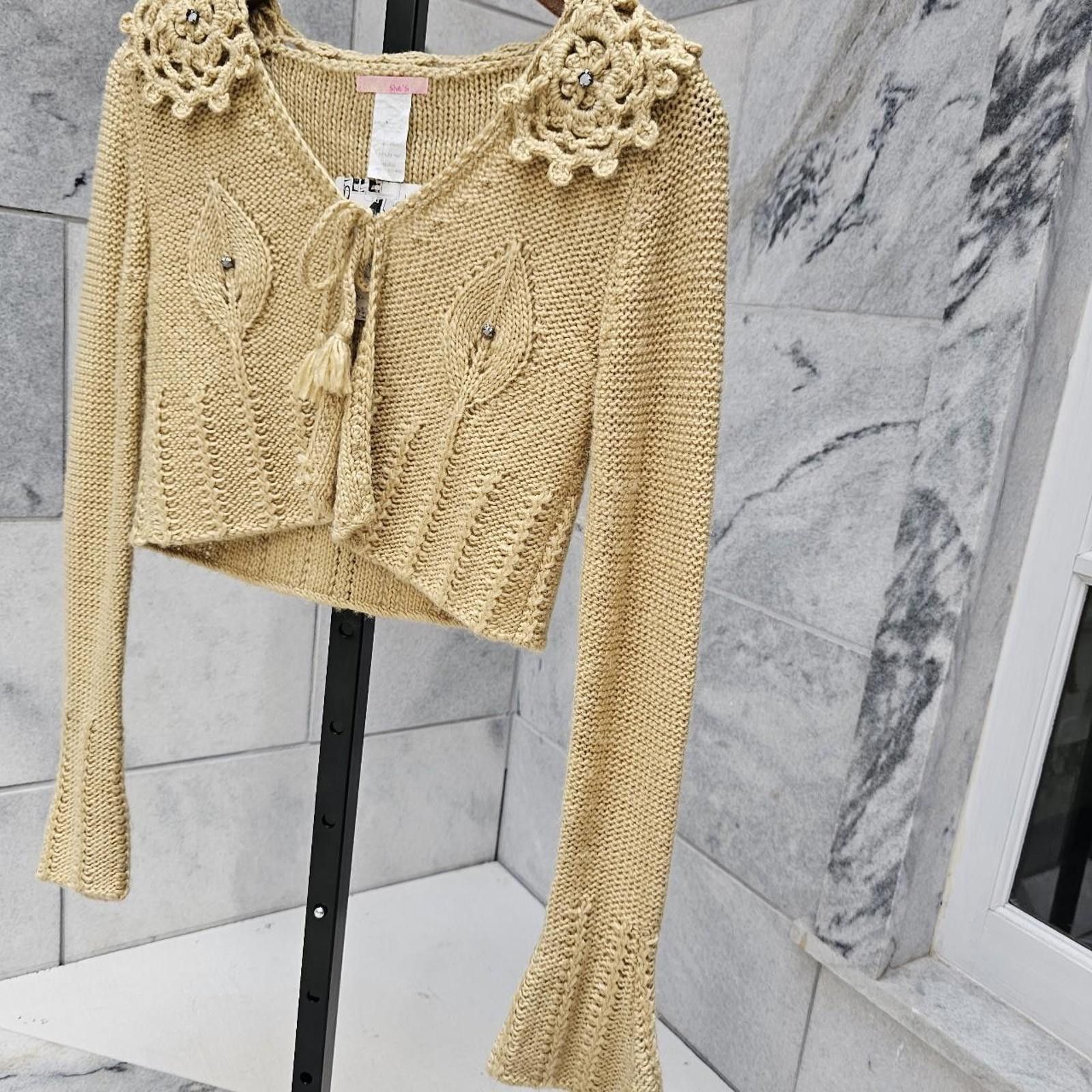 Other Women's Tan Cardigan Crochet One of A Kind Vintage Size M / US 6-8 / IT 42-44 - 4 Thumbnail