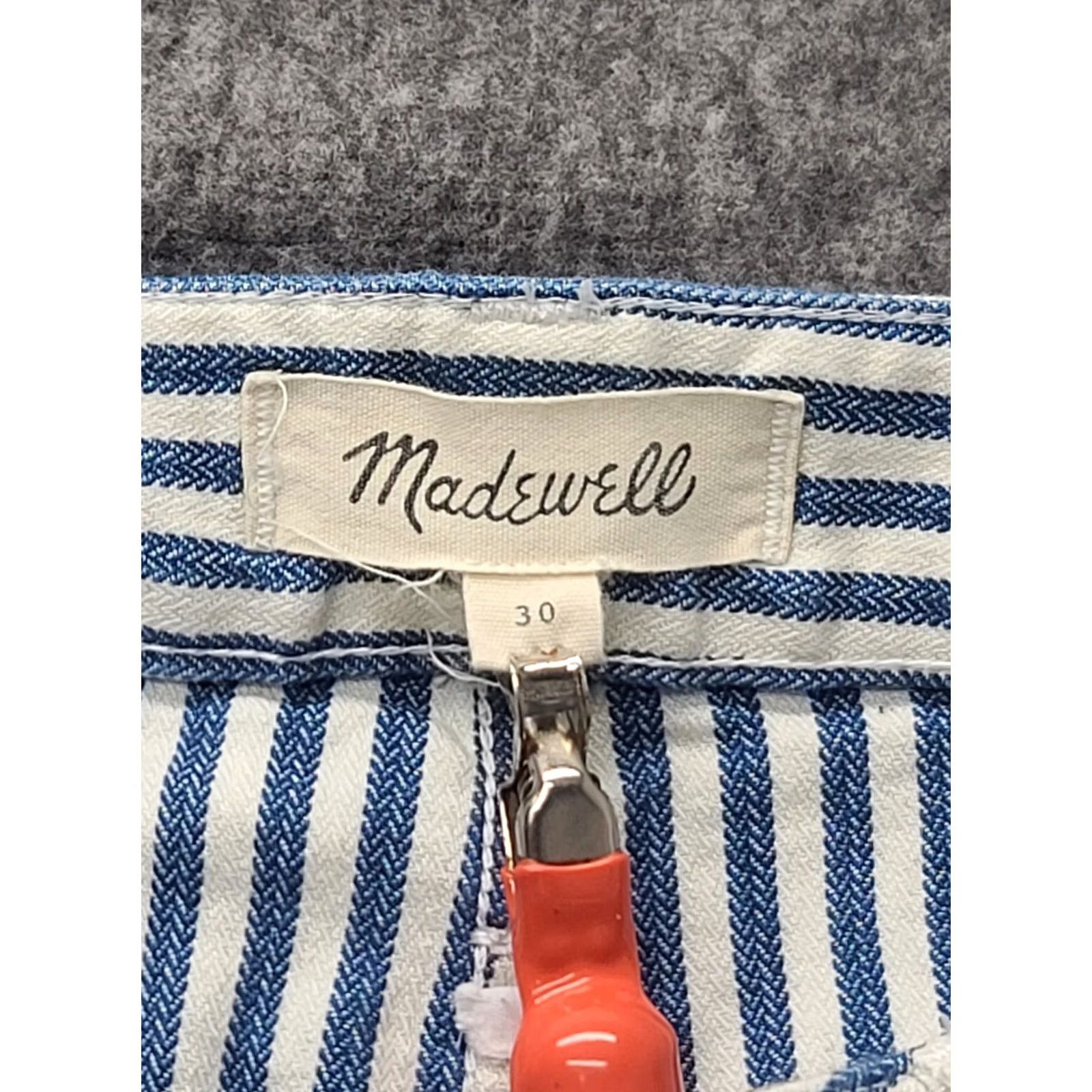 Madewell Madewell Emmett Pants Womens 30x25 Relaxed Wide-Leg Cropped Seersucker Blue Cotton Polyester Spandex Twill 90s Bohemian City Womens Size 30" / US 8 / IT 44 - 2 Thumbnail