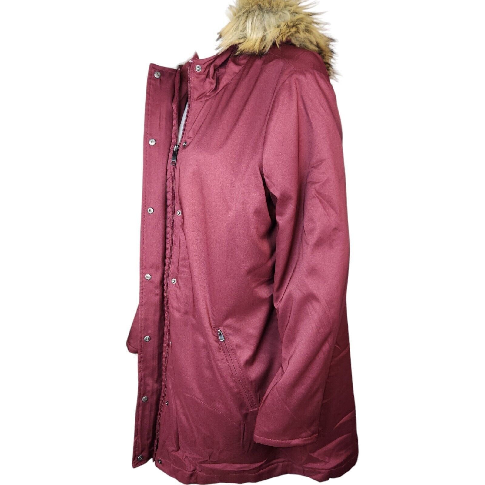 Denim & Co. Denim & Co Zip Front Twill Jacket Faux Fur Hood Wine Medium Size M / US 6-8 / IT 42-44 - 5 Thumbnail