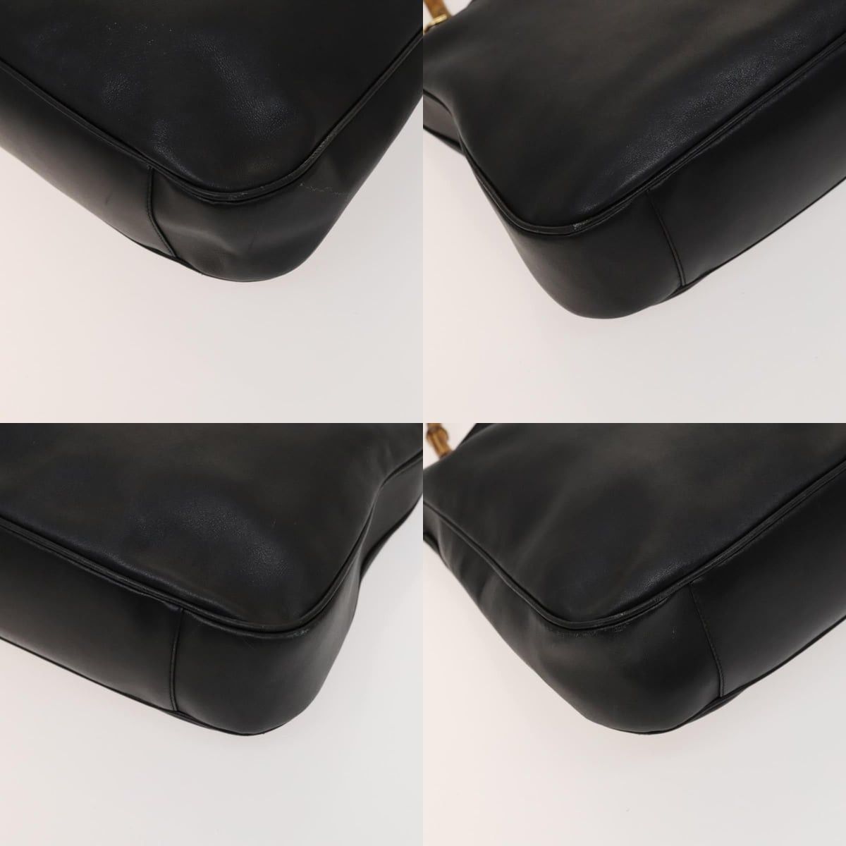 GUCCI Bamboo Handbag Leather Black Gold 001 001