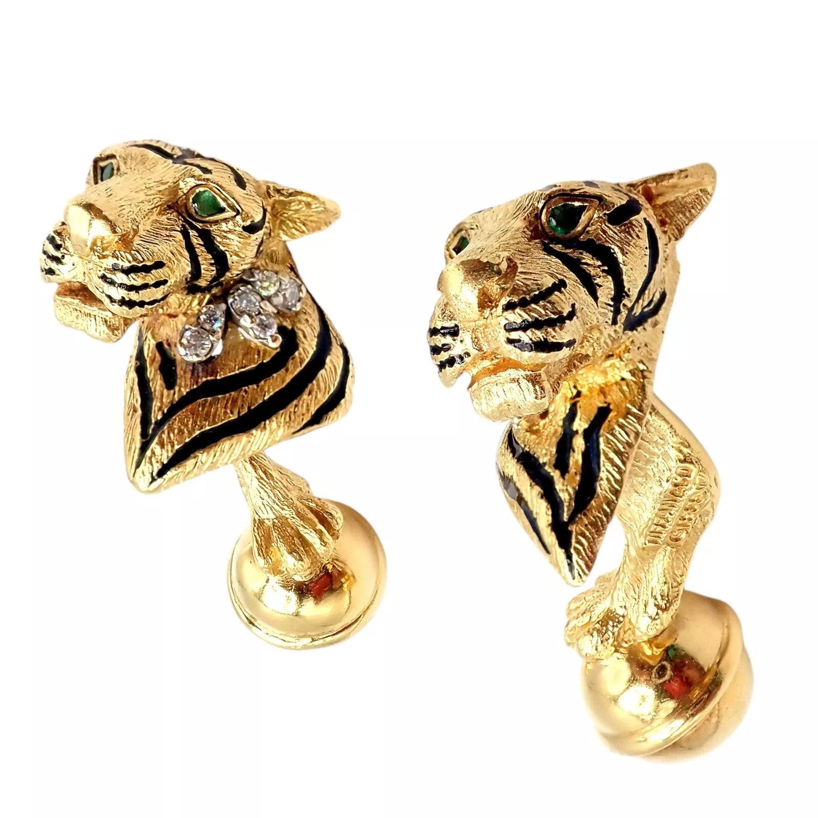Tiffany & Co. 18k Yellow Gold Diamond Bengal Tiger Germany 1989 Cufflinks Size ONE SIZE - 1 Thumbnail