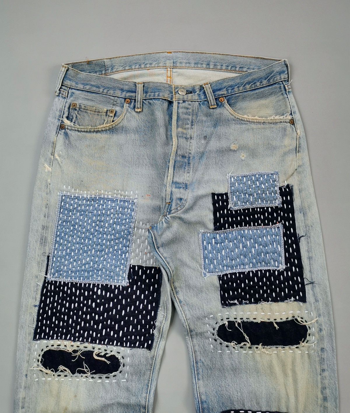 Levi's 80s Vintage Levis Selvedge Denim Patchwork Jeans Size US 36 / EU 52 - 3 Thumbnail