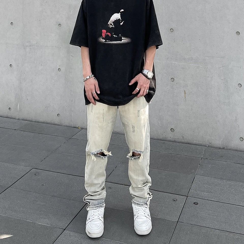 Vintage Ripped Skinny Jeans Men Y2k High Street Fashion Size US 33 - 5 Thumbnail