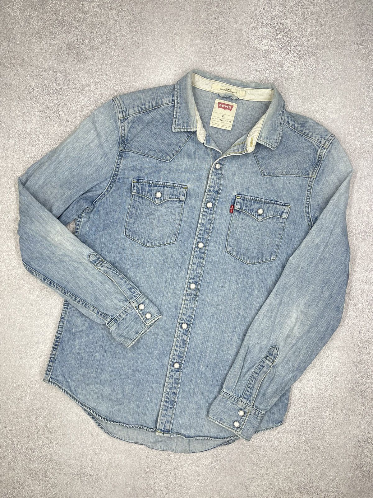 Vintage Levis Strauss Denim Shirt Blue Y2K USA Size M