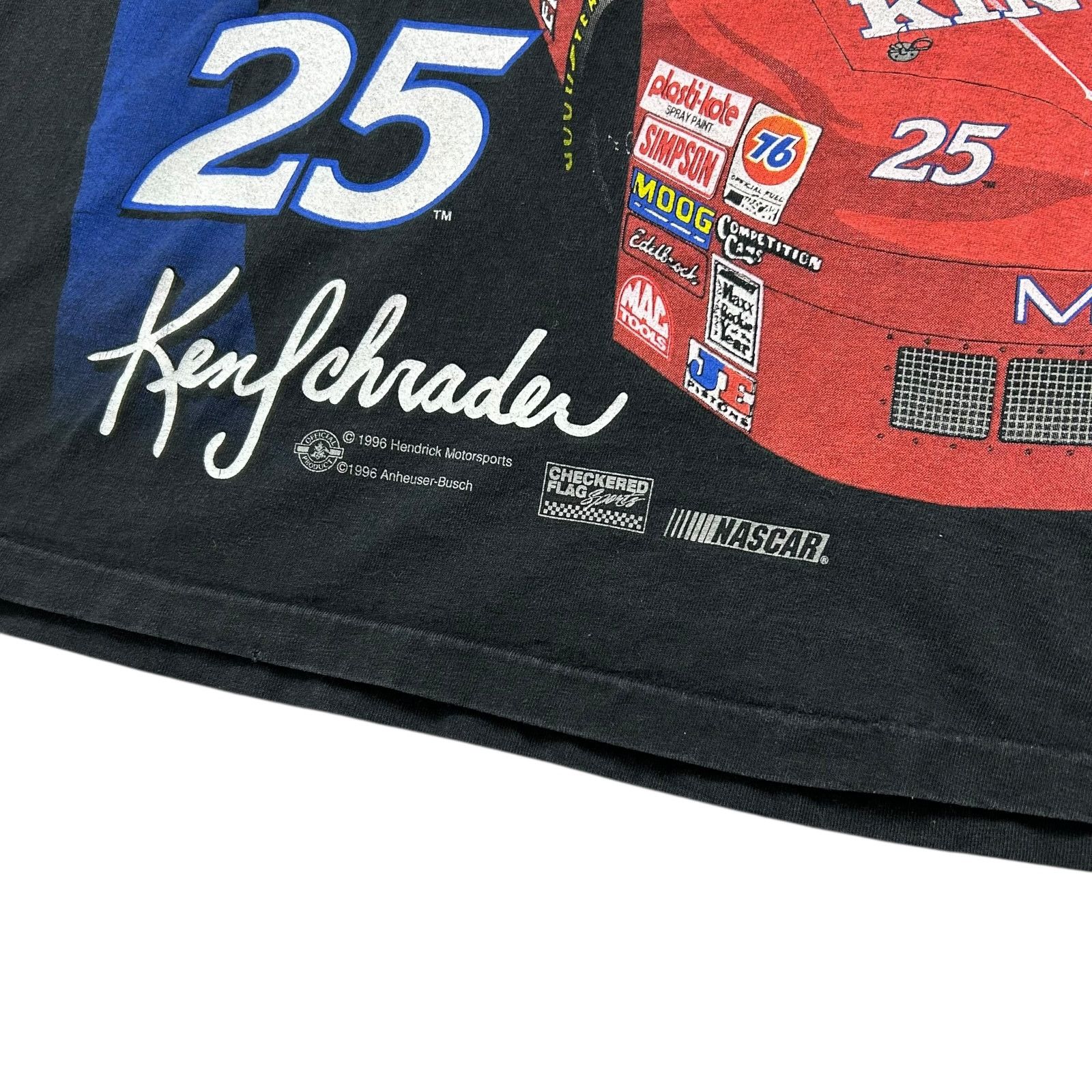 NASCAR VTG 90s NASCAR KEN SCHRADER 1996 BUD RACING AOP T-SHIRT XL Size US XL / EU 56 / 4 - 6 Thumbnail