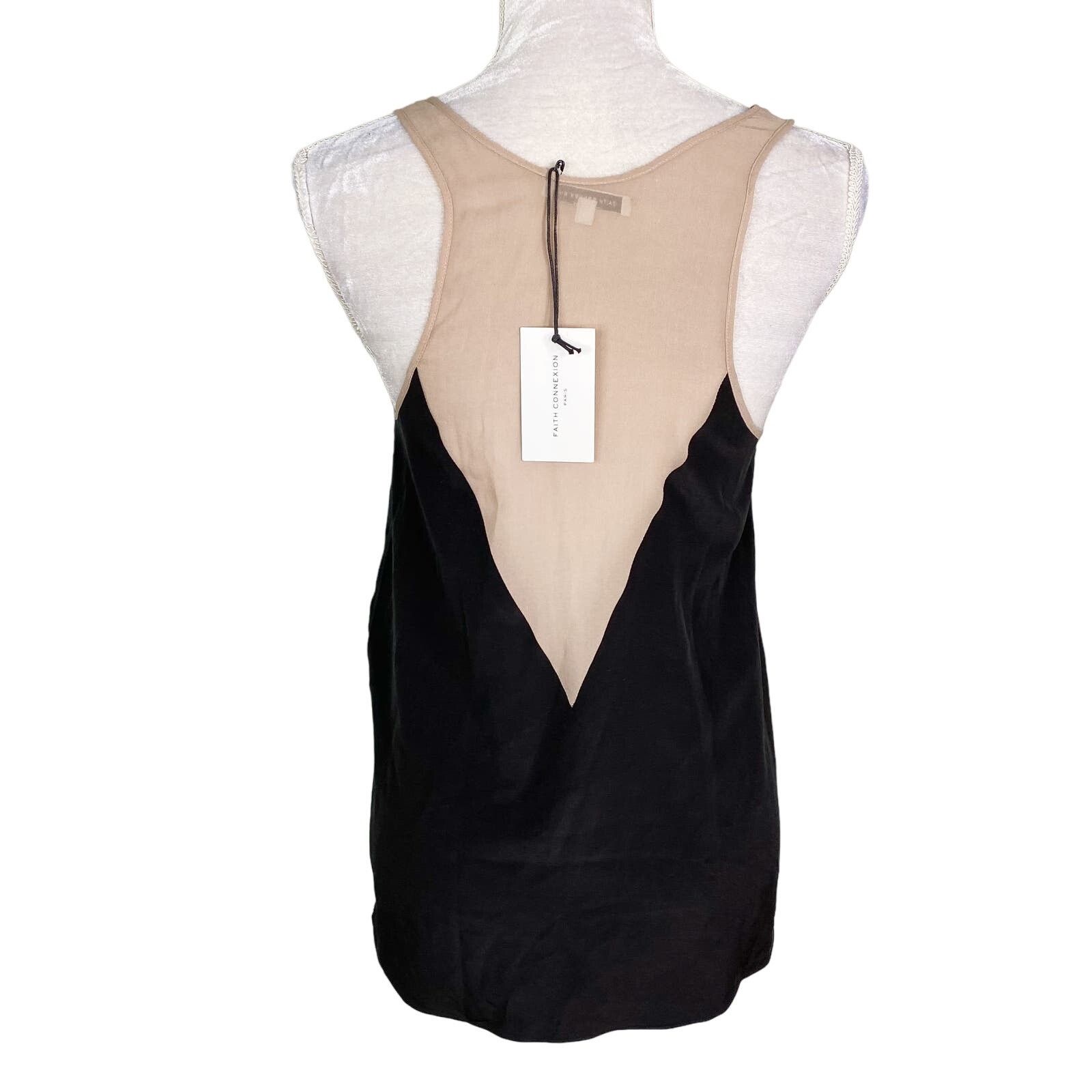 Faith Connexion Faith Connexion Top Tank 4 Silk Black Beige Semi Sheer New Size S / US 4 / IT 40 - 2 Thumbnail