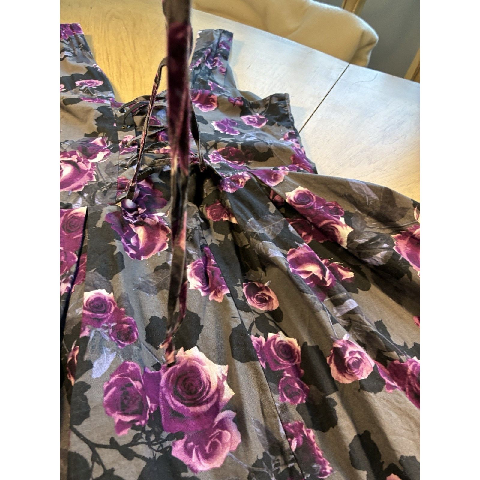 Hot Topic Hot Topic Y2K Purple Roses Fit Flare Mini Dress 2XLTie Back Size XXL / US 16-18 / IT 52-54 - 20 Thumbnail