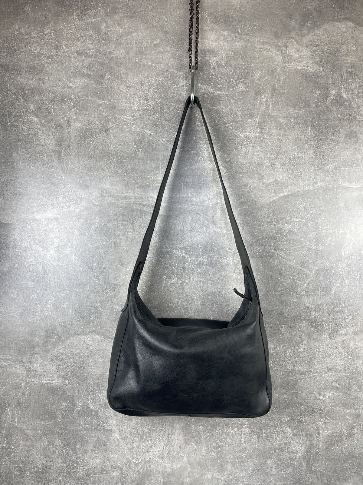 Italian Handcrafted Avant Garde Smoke Leather Crossbody Bag in Smoky Black, Women's