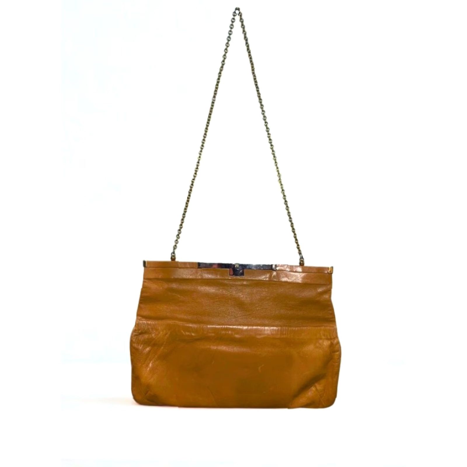 Valentino VINTAGE Valentino by Mario Valentino Leather Shoulder Bag Brown Chain Strap Medium Women Casual Evening Wedding Party/Cocktail Travel Size ONE SIZE - 3 Thumbnail