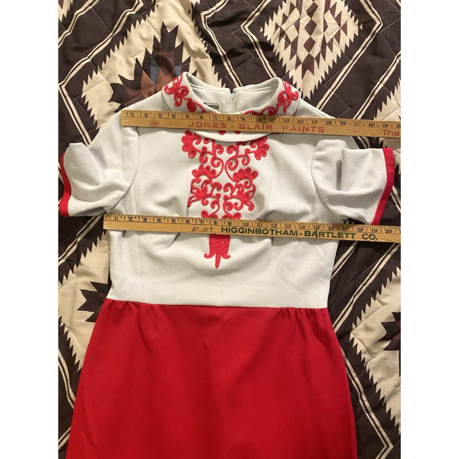 Vintage VINTAGE Edith Flagg Dress Crimplene MOD MCM Embroidered White/Pink Women's M Size S / US 4 / IT 40 - 7 Thumbnail