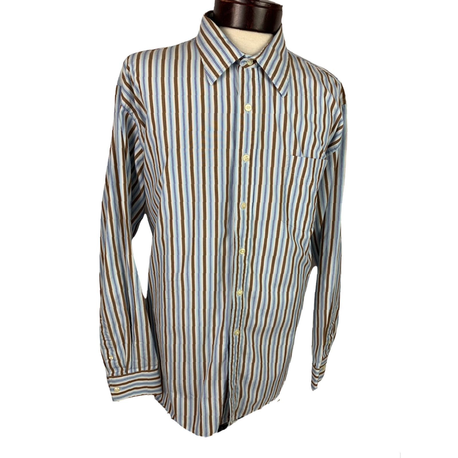 Gap Gap Classic Shirt Button Down Mens XXL18-18 1/2 Blue White Brown Stripes Size US XXL / EU 58 / 5 - 2 Thumbnail
