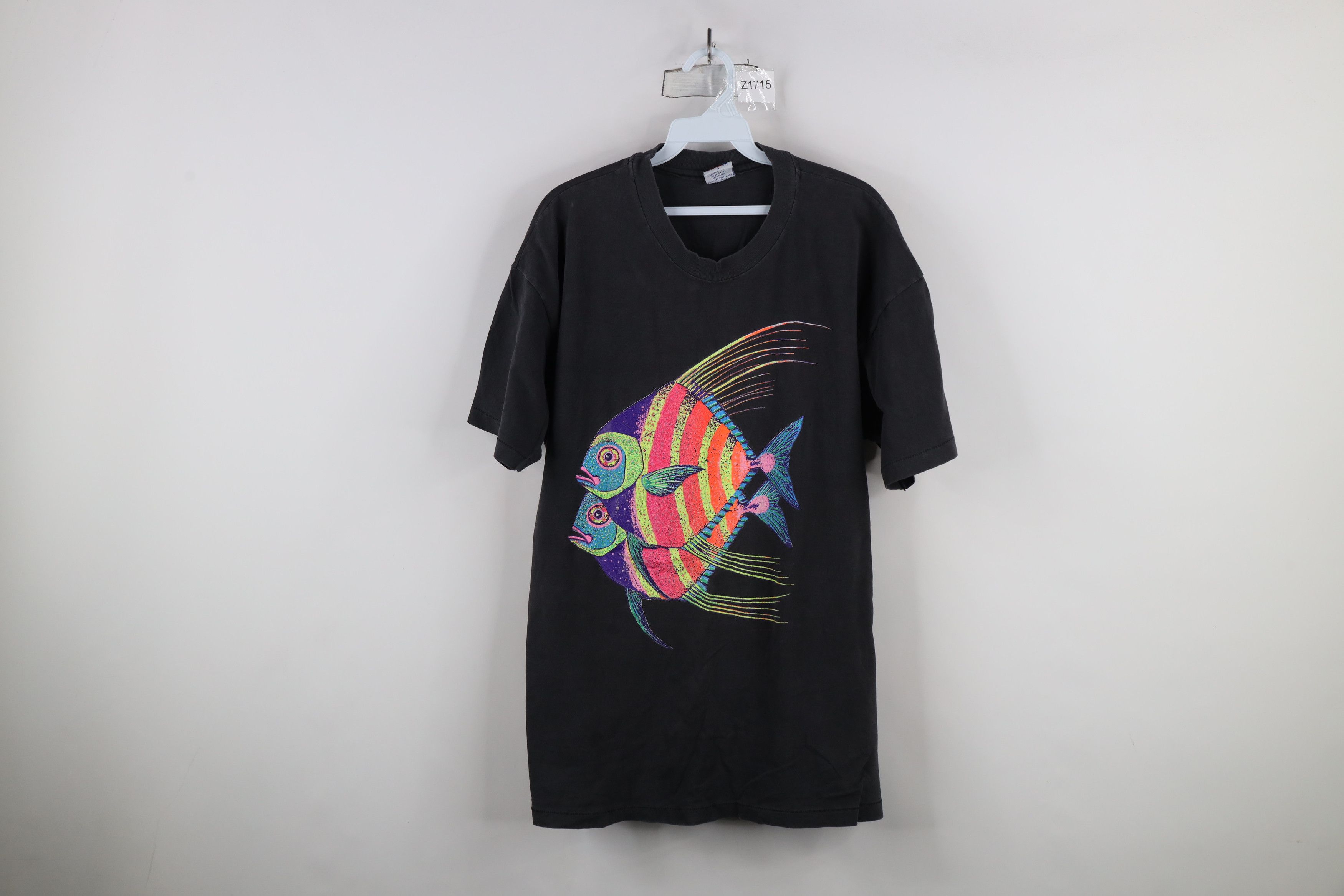Vintage Vintage 90s Streetwear Fish Short Sleeve T-Shirt Black USA Size US XL / EU 56 / 4 - 1 Thumbnail