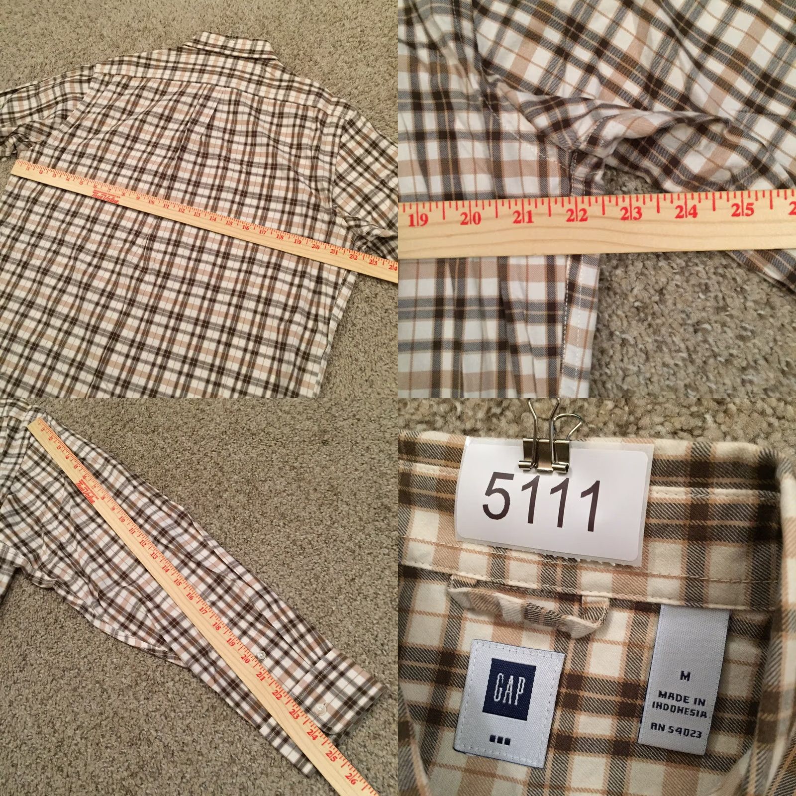 Gap Gap Shirt Button-Up Mens Medium Beige Plaid Long Sleeve Button Front Collar Shirt Size US M / EU 48-50 / 2 - 8 Thumbnail