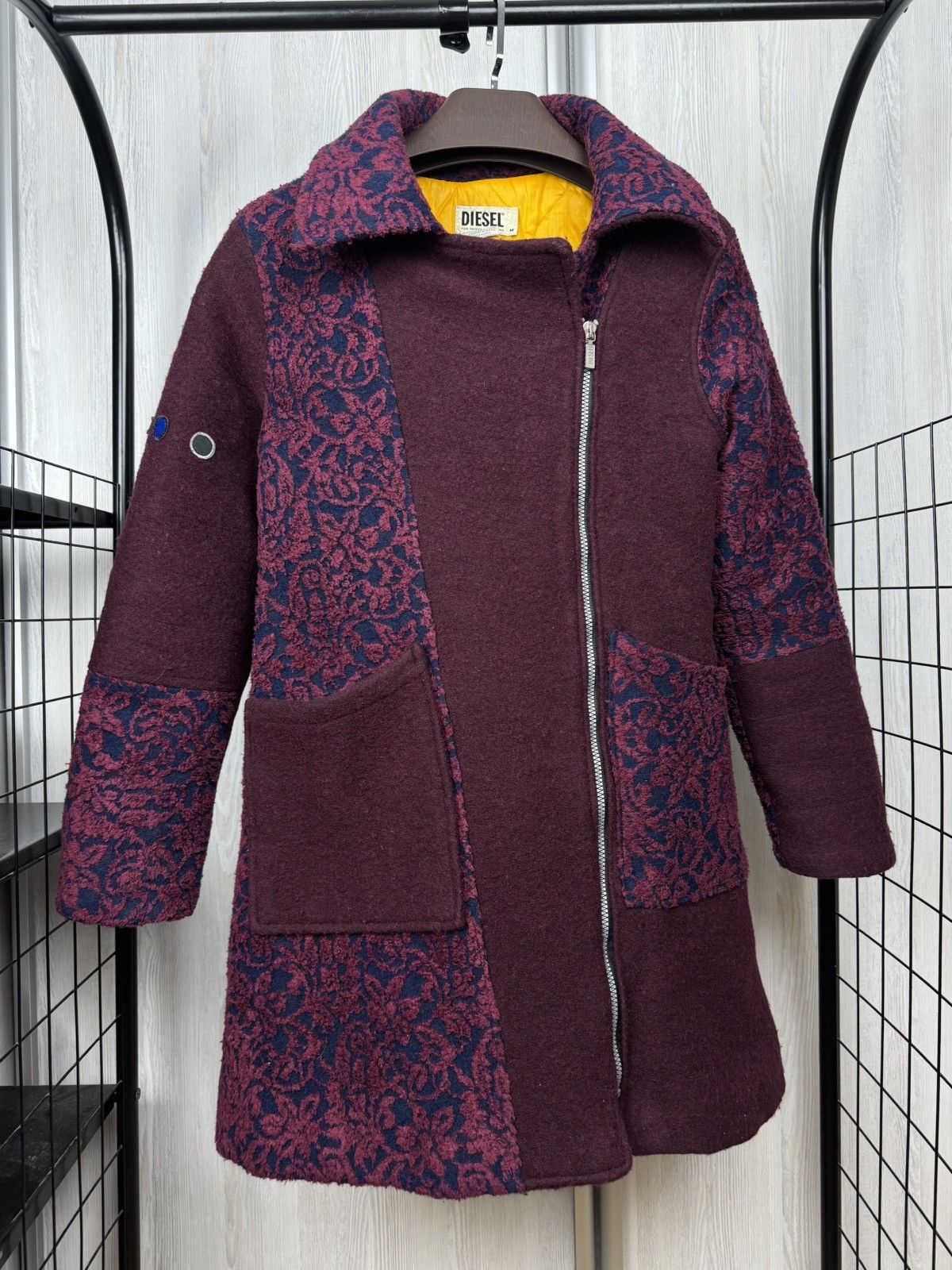 Diesel Diesel vintage 90s y2k burgundy biker wool coat patchwork Size M / US 6-8 / IT 42-44 - 2 Thumbnail