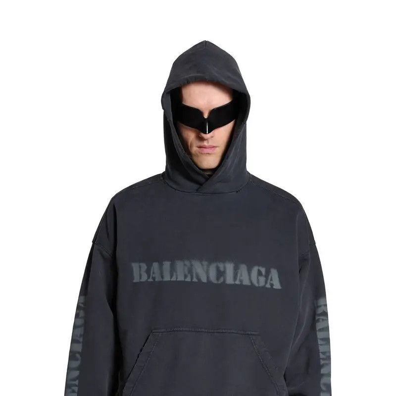 Balenciaga o1bcso1str0426 Stencil Type Hoodie Medium Fit In Black Size US XXS / EU 40 - 5 Thumbnail