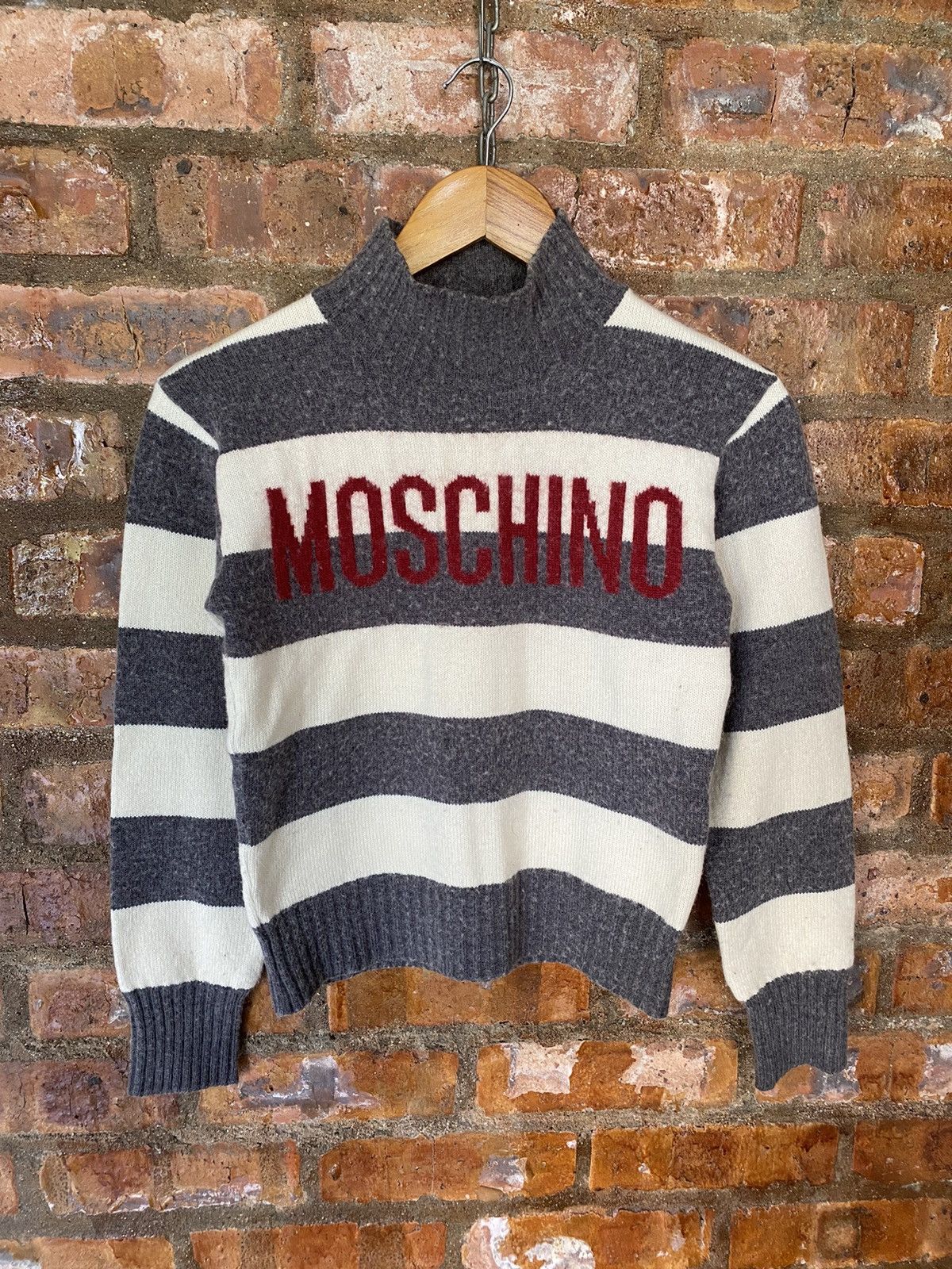 Moschino × Vintage 1990s wool knit striped logo Size S / US 4 / IT 40 - 2 Thumbnail