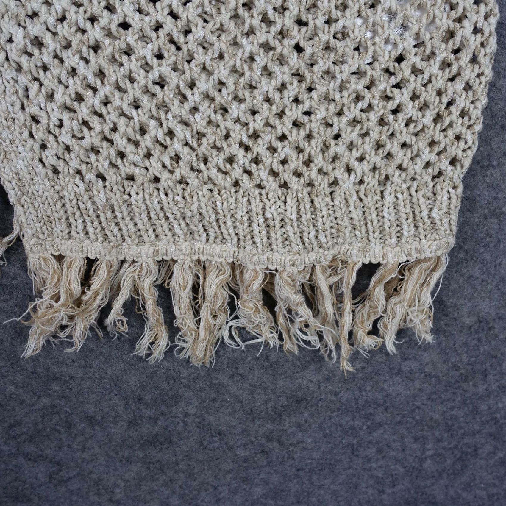 J. Jill J. Jill Cardigan Sweater Womens Medium Beige Open Knit Hood Fringe Bohemian Tasseled Size M / US 6-8 / IT 42-44 - 4 Thumbnail