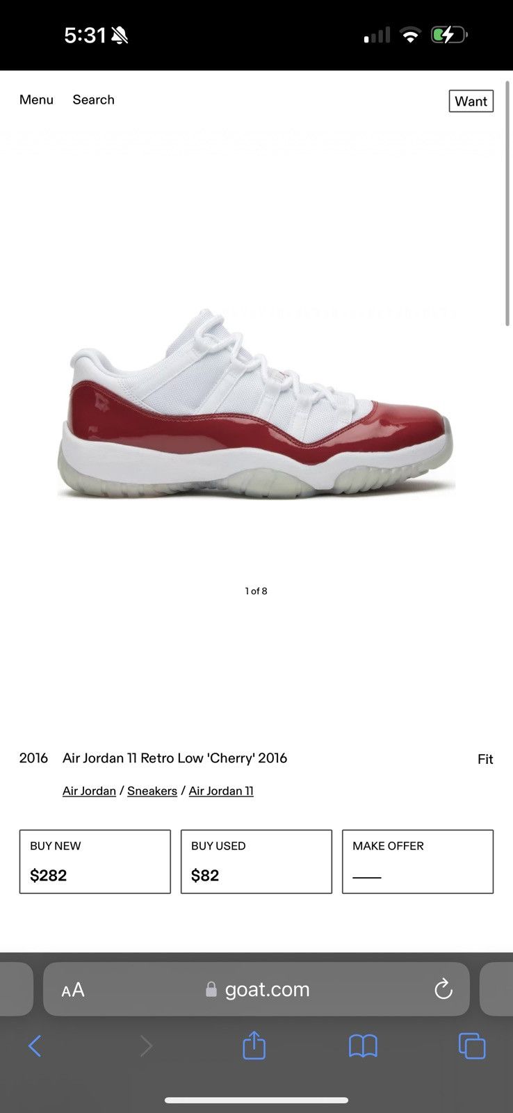Jordan Brand Air Jordan 11 Retro Low 'Cherry' 2016 Size US 11 / EU 44 - 1 Thumbnail