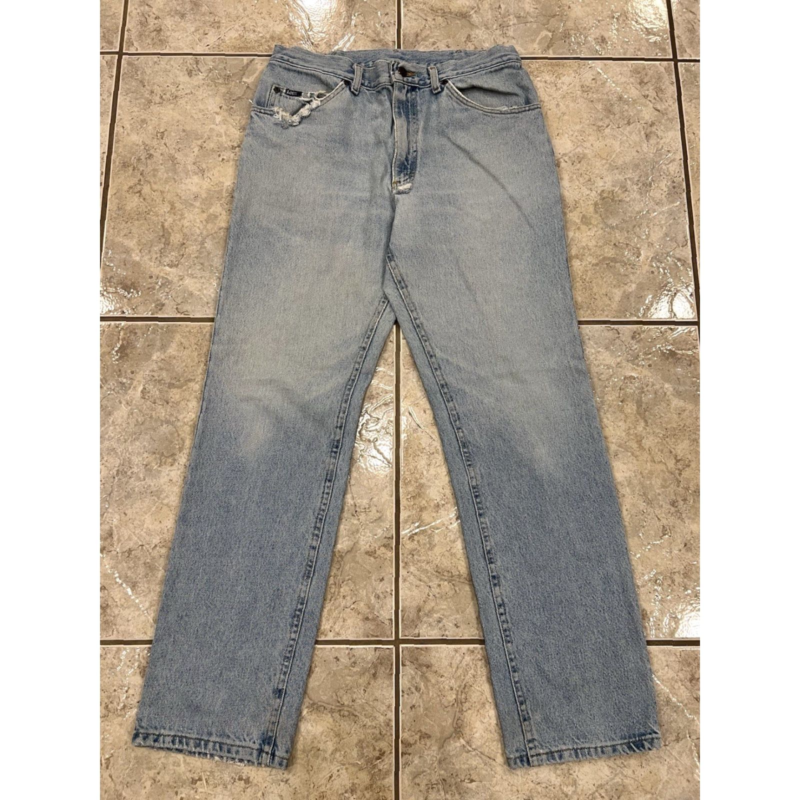 Lee VINTAGE LEE Jeans Distressed Light Wash 32X32 100% Cotton Straight Mens Jeans 90s Y2K Size US 32 / EU 48 - 7 Thumbnail