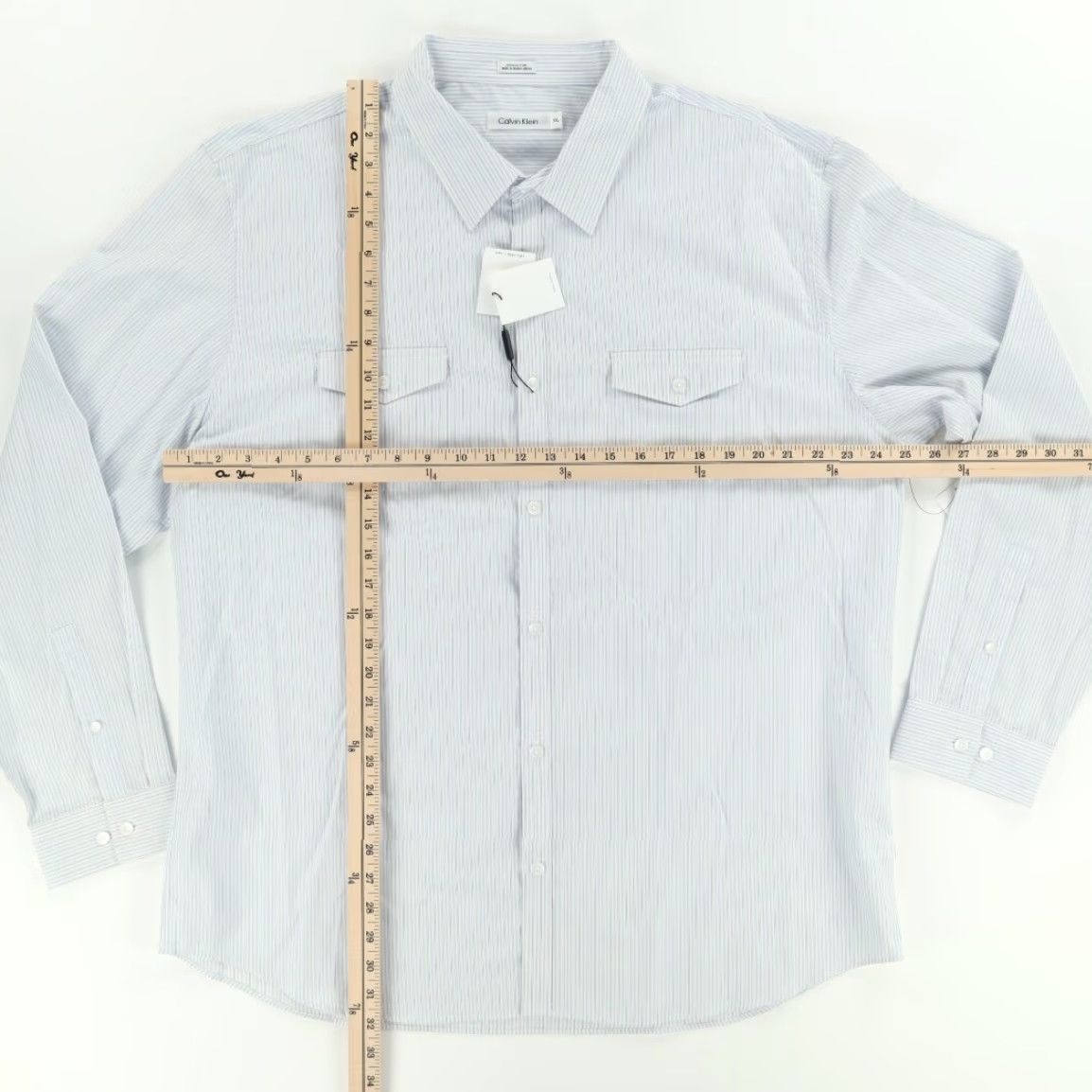 Calvin Klein Calvin Klein Slim Fit Poplin Striped Button Up Shirt White Men's 2XL Size US XXL / EU 58 / 5 - 3 Thumbnail