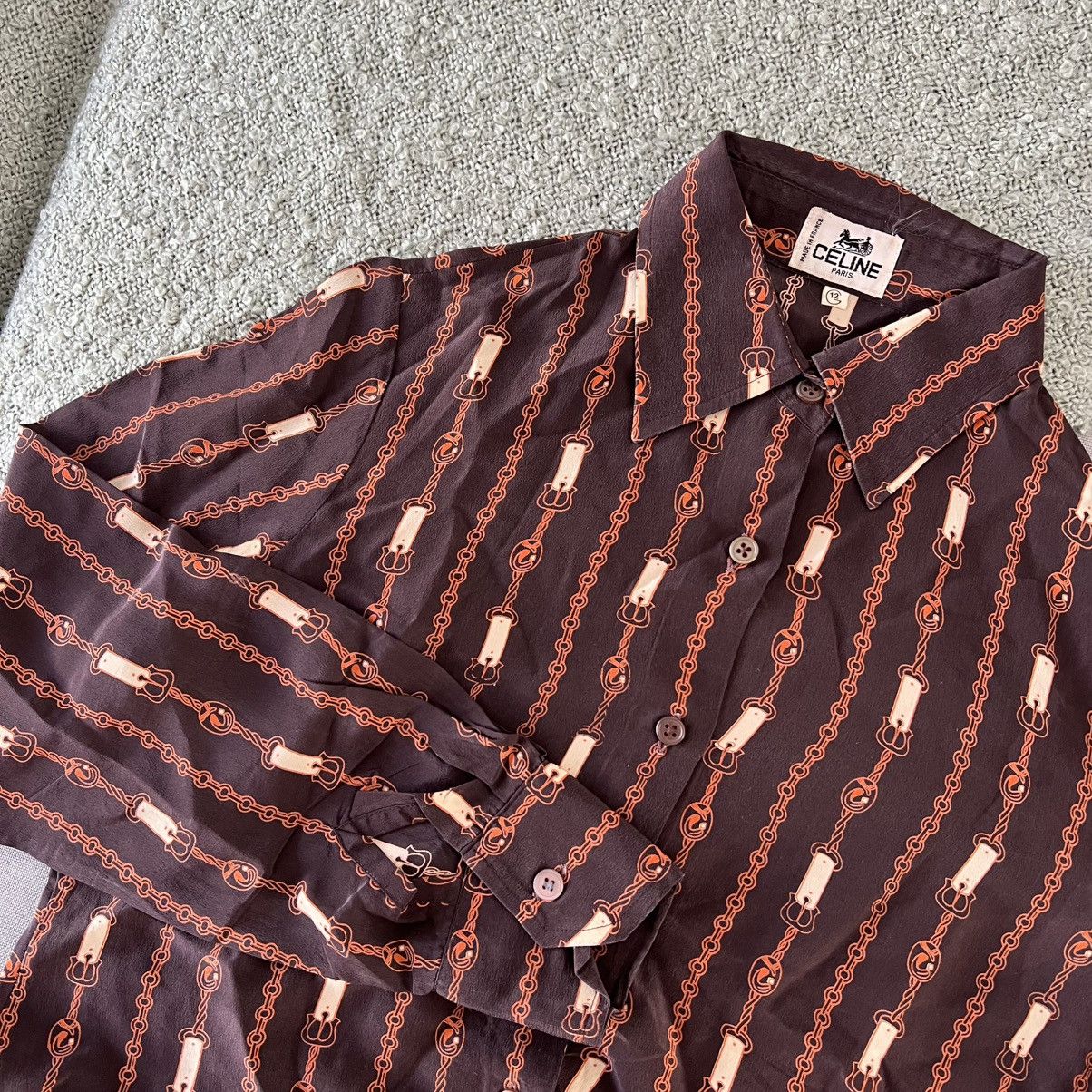Celine Celine Brown silk full printed Size S / US 4 / IT 40 - 2 Thumbnail