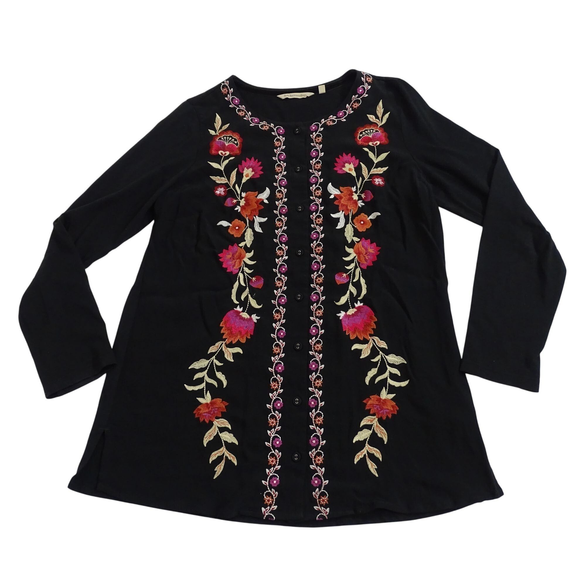 Soft Surroundings Soft Surroundings Womens Black Embroidered Button Tunic Top Size S / US 4 / IT 40 - 2 Thumbnail