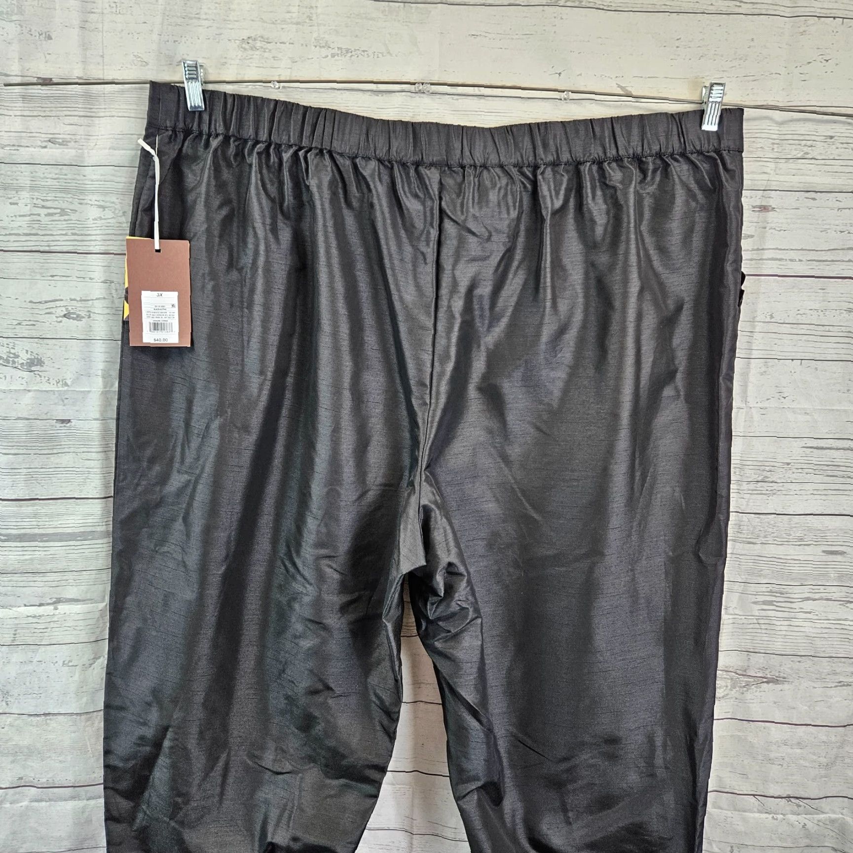 Vintage Kika Vargas Womens Pants Sz 3X Scallop Edge Pocket Tapered Solid Black Pull On Size 40" / US 18 - 6 Thumbnail