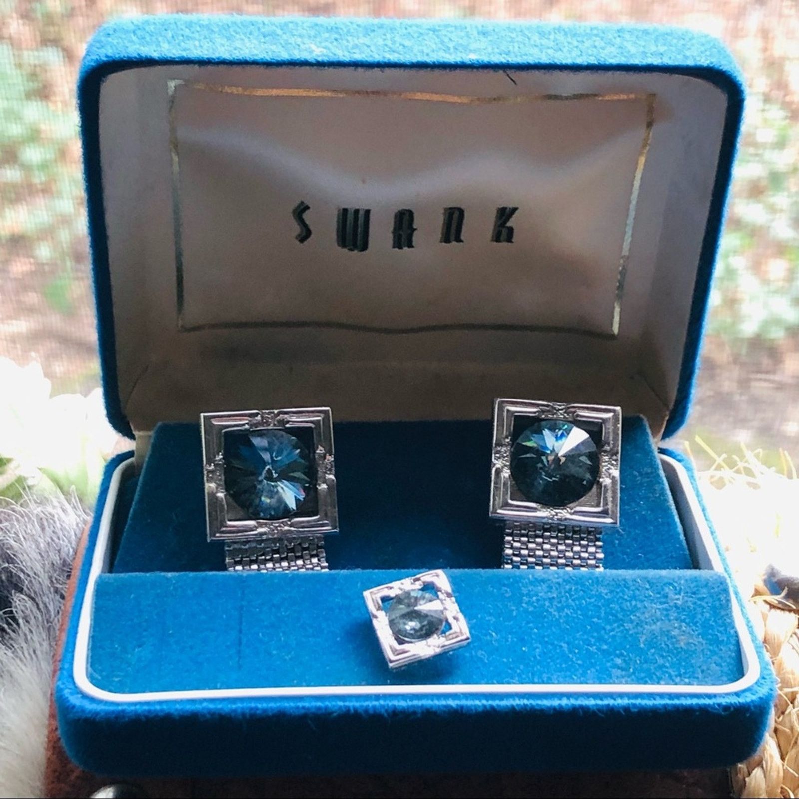 Vintage Vintage Swank blue rivoli cuff links tie clip boxed set Size ONE SIZE - 5 Thumbnail