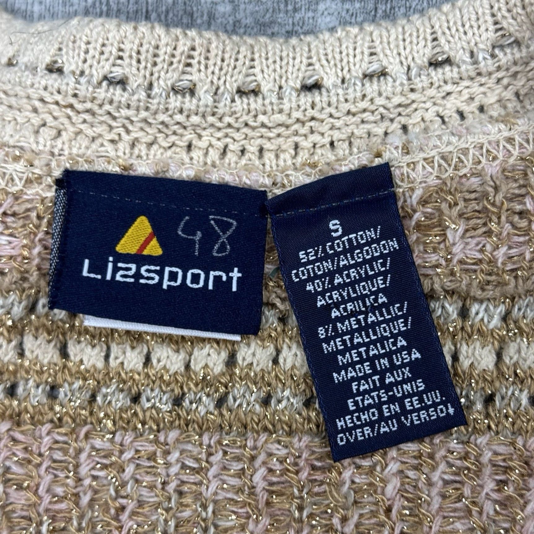 Vintage Vintage 90s Liz Sport Women's Oversized Cardigan Sweater Faux Metallic Knit S Beige Casual Size S / US 4 / IT 40 - 3 Thumbnail