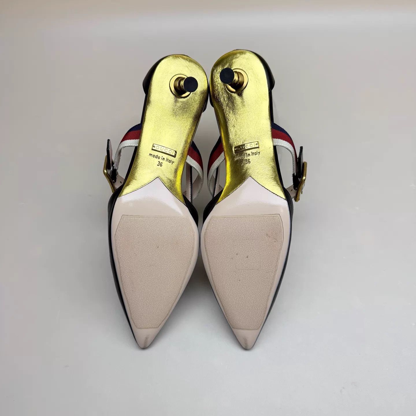 Gucci GUCCI Women's Black Gold Bamboo Kitten Heel 36 Size US 5.5 / IT 35.5 - 7 Thumbnail