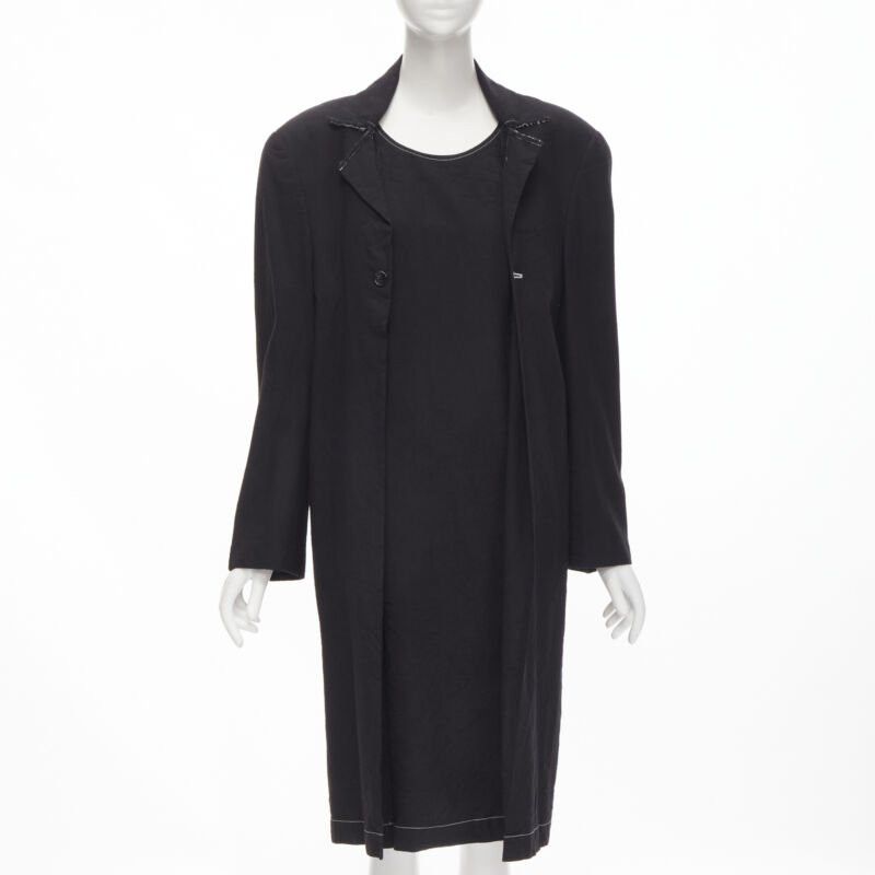 Junya Watanabe vintage JUNYA WATANABE 1994 black wool shoulder padded layered coat dress S Size S / US 4 / IT 40 - 1 Thumbnail
