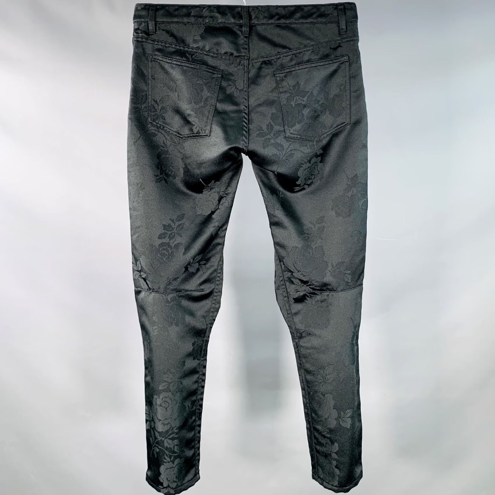 Vintage COMME des GARCONS HOMME PLUS Size S Black Floral Jacquard Satin Casual Pants Size US 29 - 3 Thumbnail