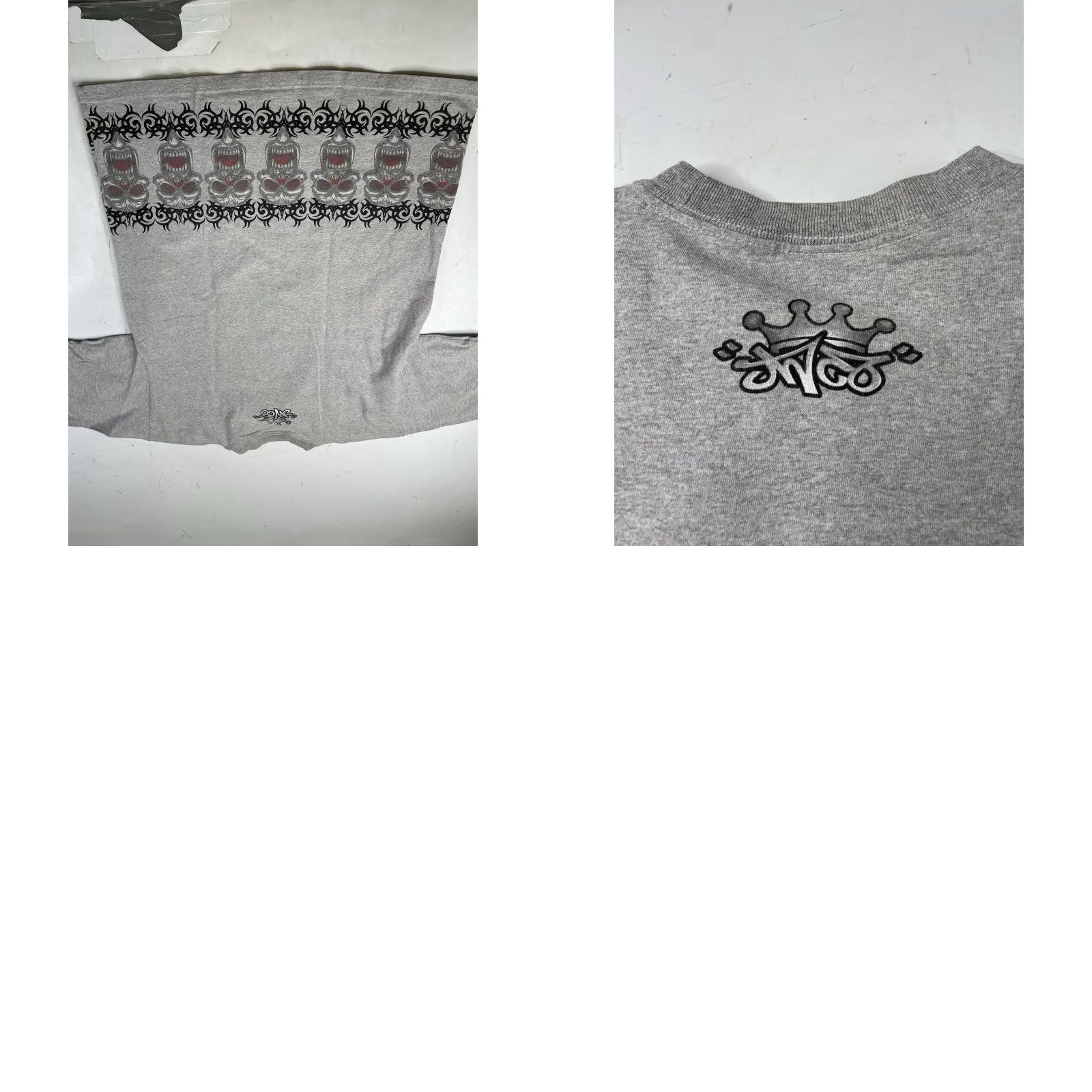 JNCO VINTAGE JNCO T-Shirt Long Sleeve Crew Neck 90s Skull Tribal Gray XL Men US Size US XL / EU 56 / 4 - 8 Thumbnail