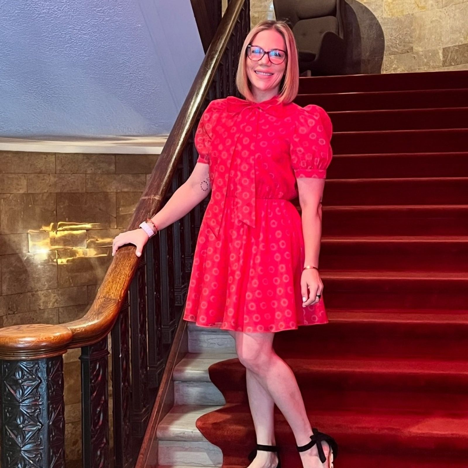Ted Baker Ted Baker London Silk Red Puff Sleeve Mini Dress w Tie Neck Size M / US 6-8 / IT 42-44 - 1 Thumbnail