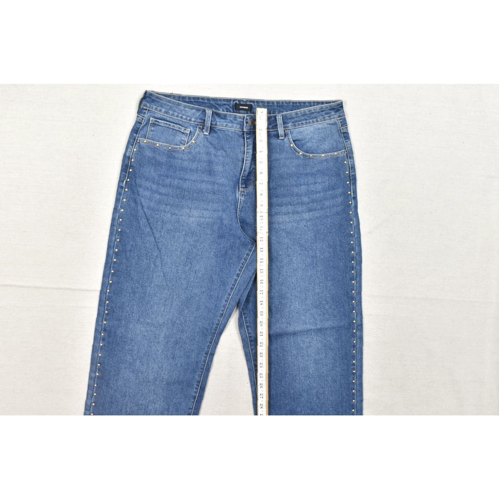 Express Express Jeans Women Size 16 Blue Studded Straight Leg Medium Wash Cotton Blend Jeans Size 38" / US 16 / IT 52 - 4 Thumbnail