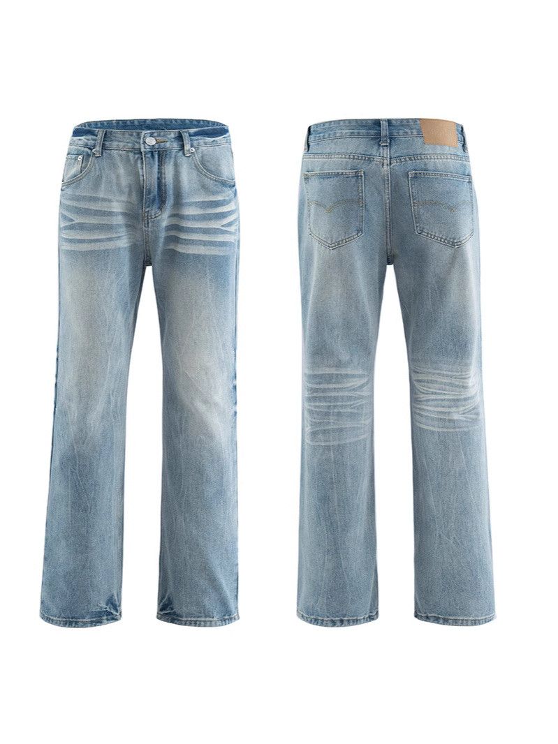 Jean American retro washed distressed straight wide-leg jeans Size US 32 / EU 48 - 4 Thumbnail