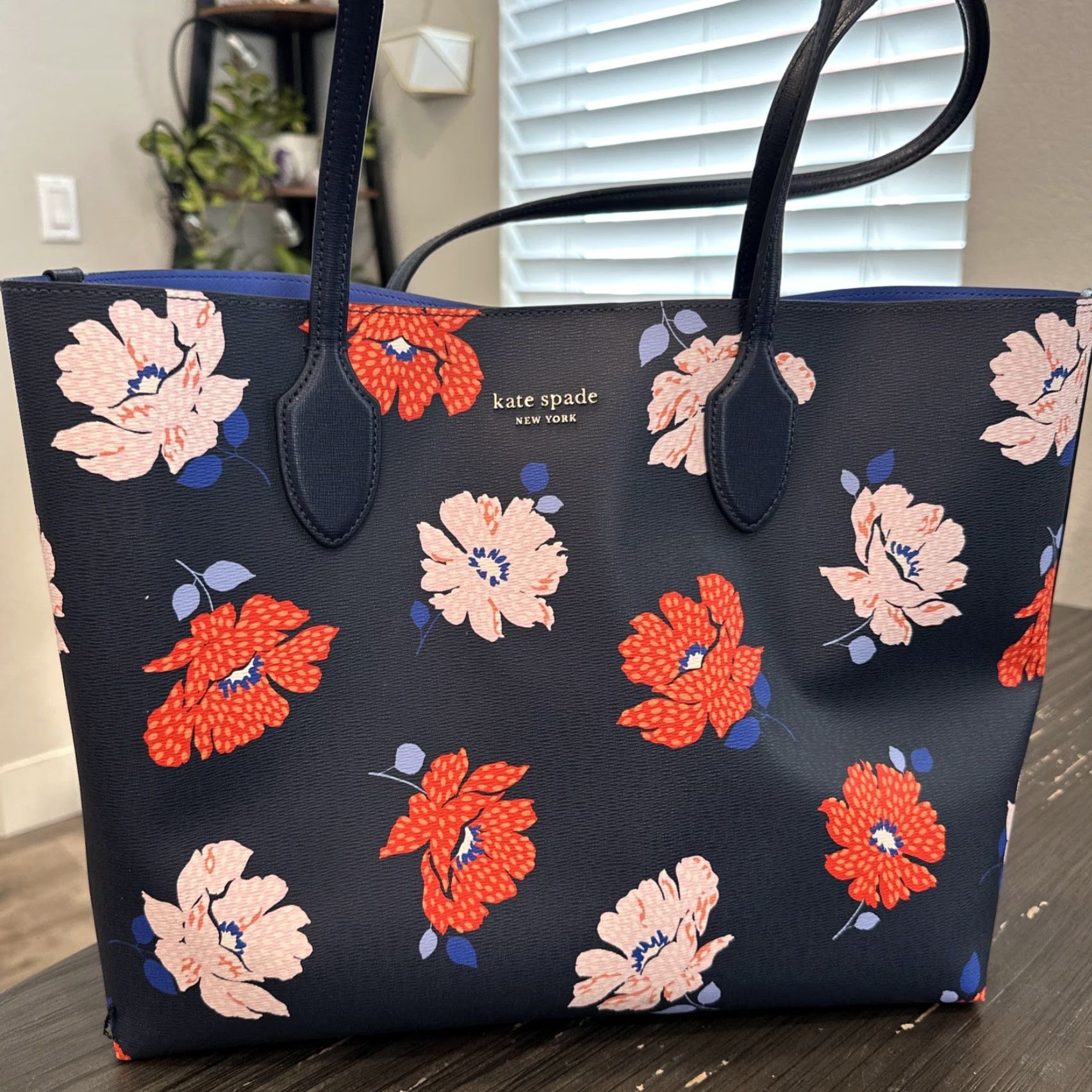 Vintage KATE SPADE Bleecker Dotty Floral Large Tote Parisian Navy Multi Women's Handbag Size ONE SIZE - 2 Thumbnail