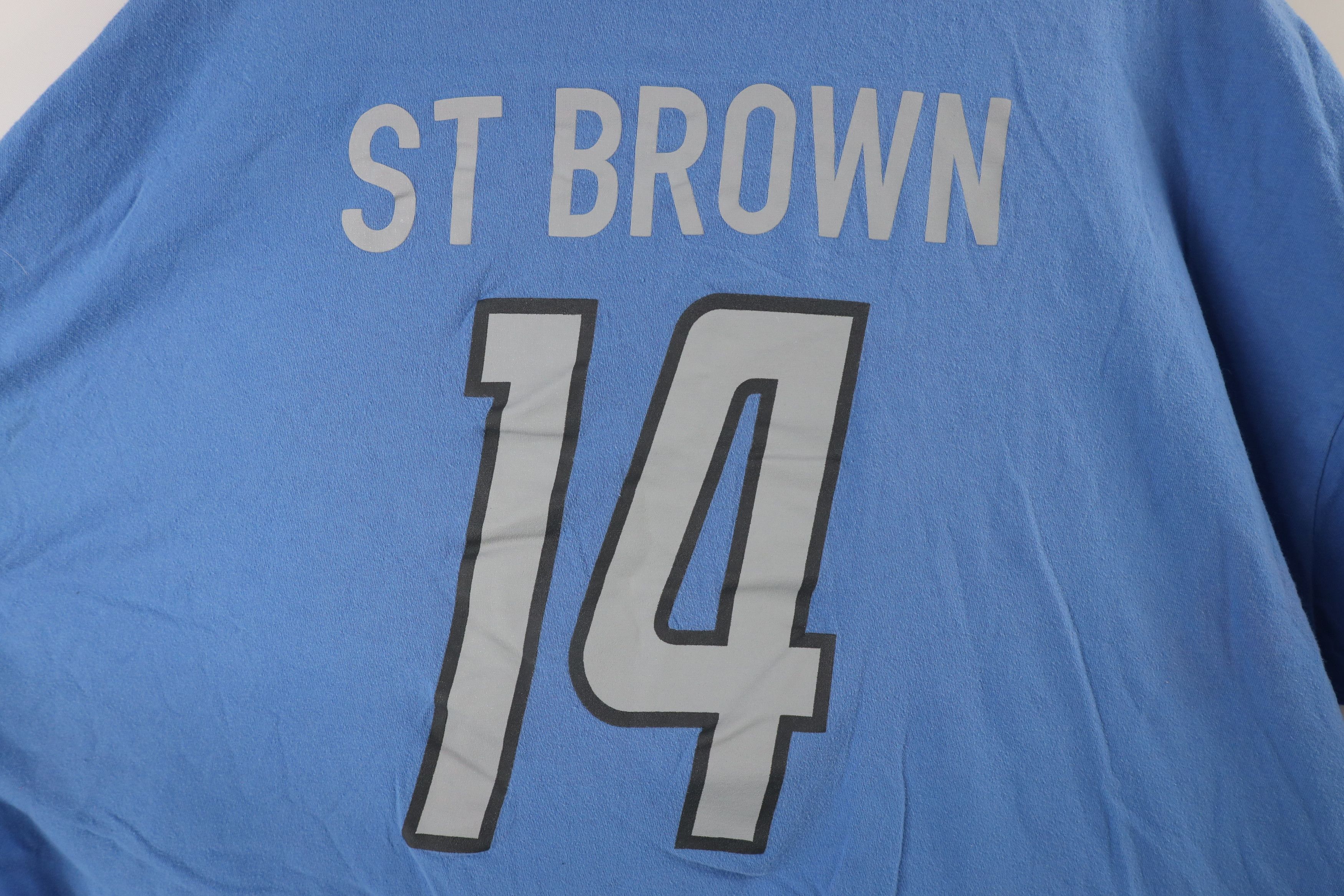 NFL × Vintage NFL Amon-Ra St Brown Detroit Lions Football T-Shirt Blue #14 Size US XXL / EU 58 / 5 - 8 Thumbnail