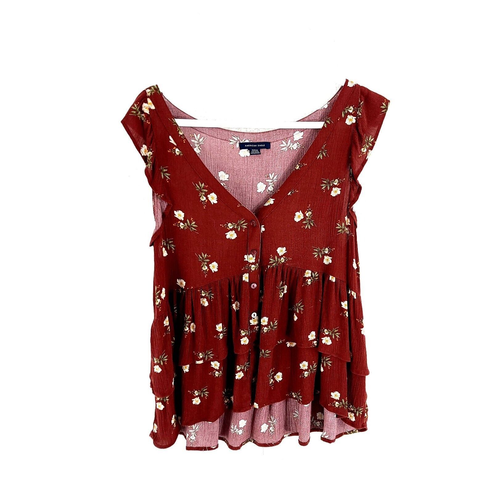 American Eagle Outfitters American Eagle Button Front Blouse Floral Brown Medium V-Nec Size M / US 6-8 / IT 42-44 - 1 Thumbnail