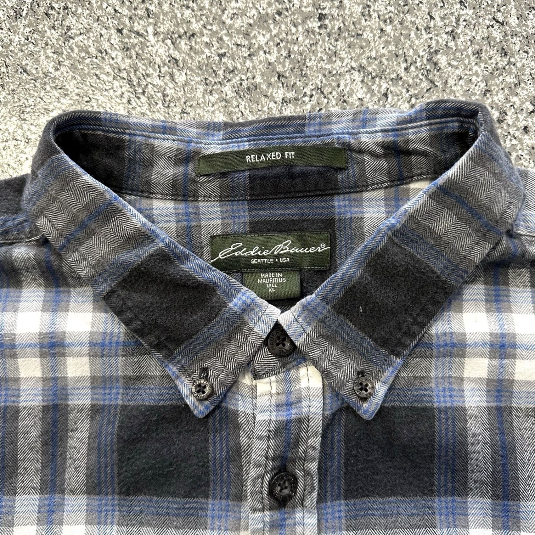Eddie Bauer Eddie Bauer Flannel Shirt Mens XLT Tall Relaxed Fit LS Button Up Grey Blue Plaid Size US XL / EU 56 / 4 - 2 Thumbnail