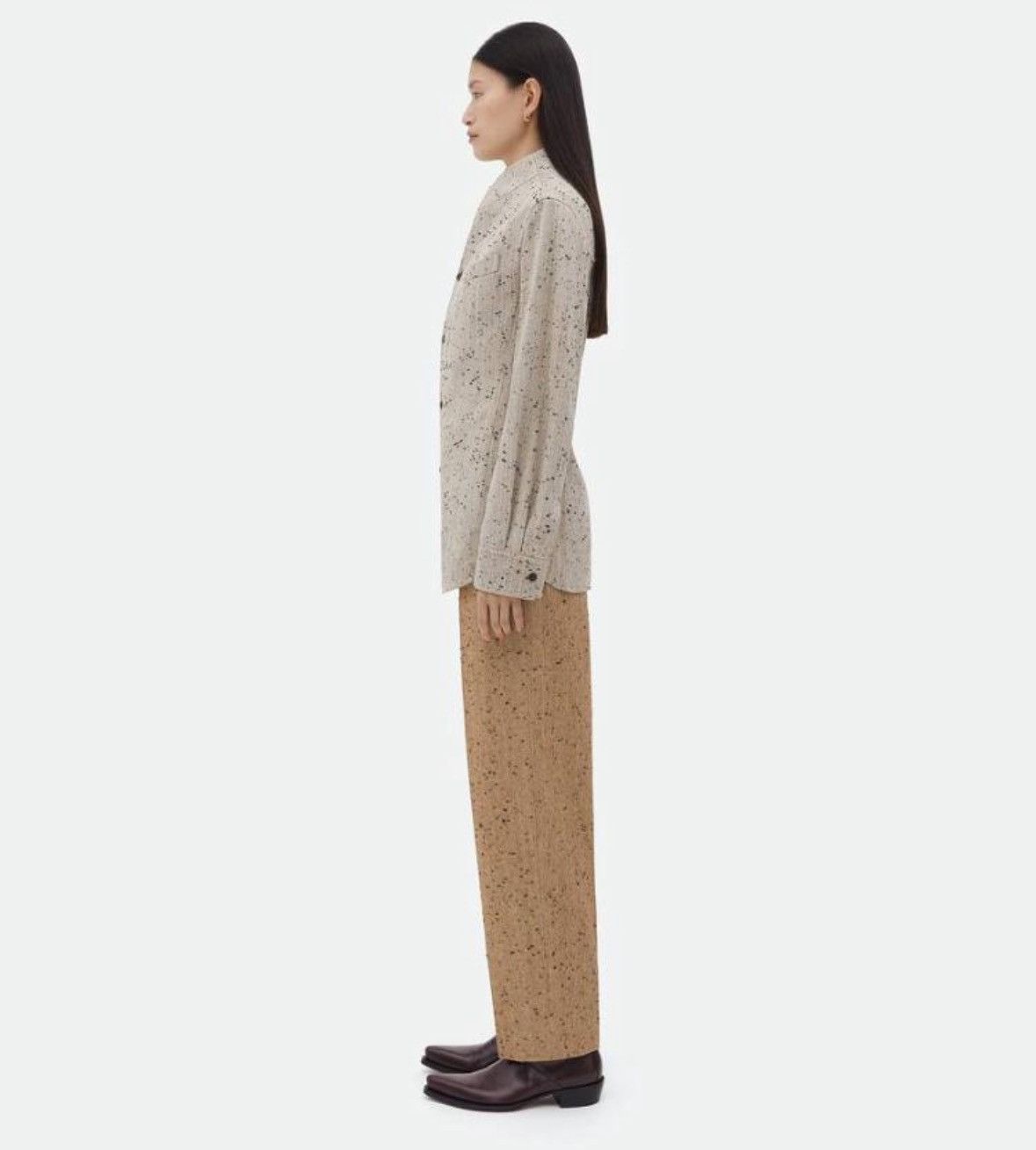 Bottega Veneta o1n1vont0126 Light Wool Funnel Neck Shirt in Multicolor Size S / US 4 / IT 40 - 2 Thumbnail