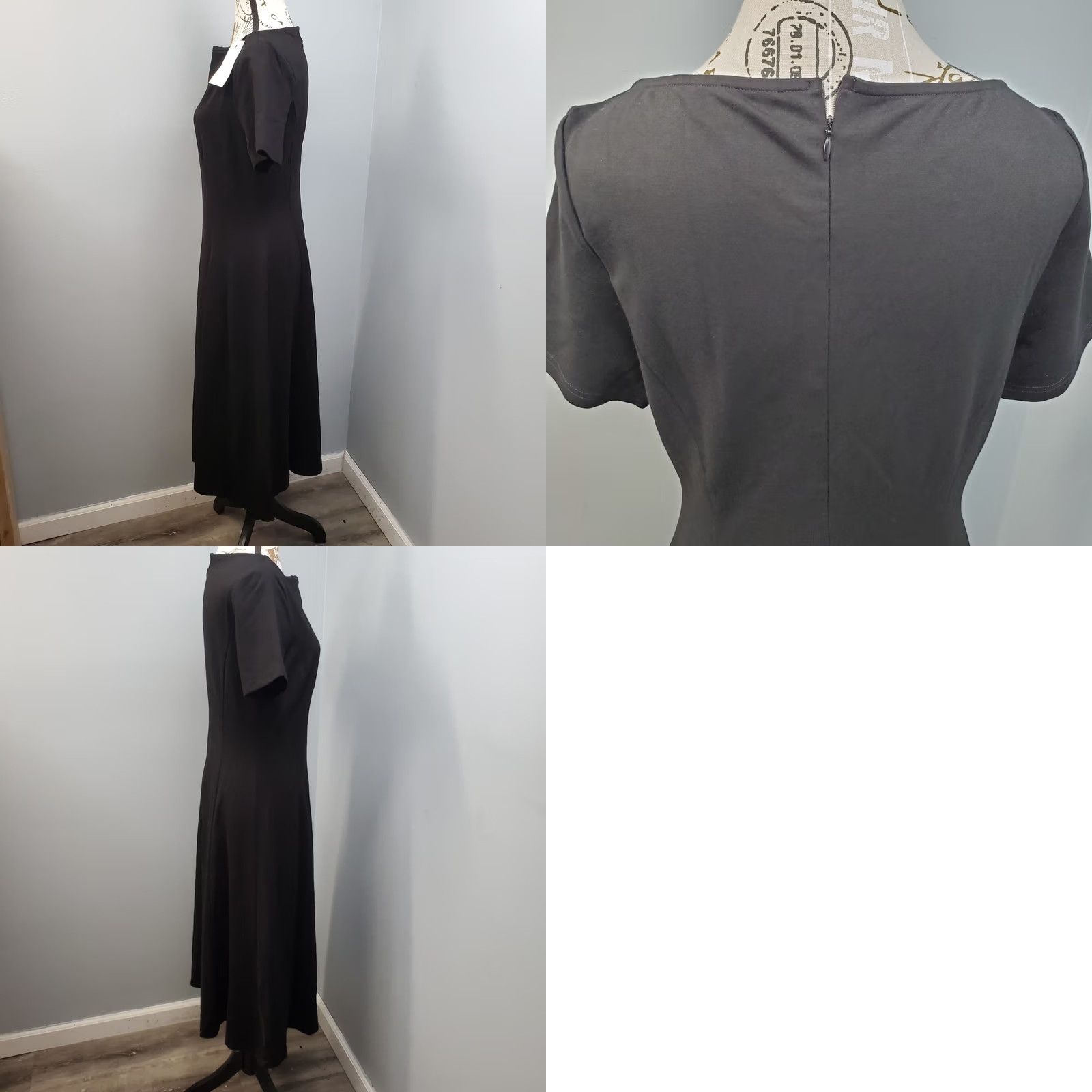 Vintage Hobemty Womens M Black Career Stretch Short Sleeve Back Zip A-Line Dress Size 32" / US 10 / IT 46 - 8 Thumbnail